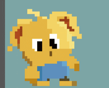 a pixel art of a dog with a blue shirt