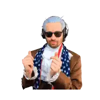 a man wearing headphones and a scarf with the words mmmhhhh above him