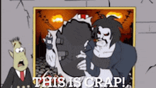 a cartoon of a man smoking a cigarette next to a picture that says this is crap