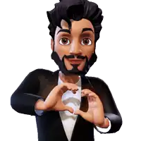 a cartoon man with a beard making a heart shape with his hands