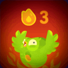a green bird with the number 3 on it