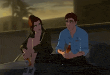 a man and a woman sit on the back of a car