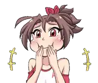 a pixel art drawing of a girl wearing a red and white shirt with the letter m on it