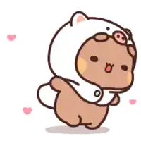 a cartoon bear wearing a pig costume and a scarf