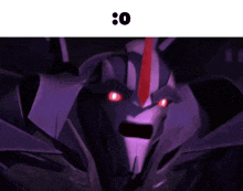 a purple robot with red eyes and the number 0 on the bottom