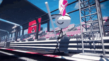 a stick figure is holding a flag in a stadium with a sign that says coca cola