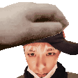 a pixel art of a man wearing a hat and a scarf .