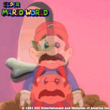 a cartoon of a man with a mustache is titled super mario world