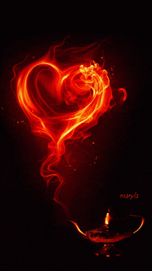 a heart shaped fire coming out of a lamp with the name maryla written below it