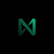 a green letter m on a black background with a glowing effect