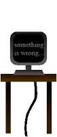 a computer monitor is sitting on top of a wooden table with a cord coming out of it .