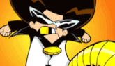 a cartoon character wearing sunglasses and a yellow belt