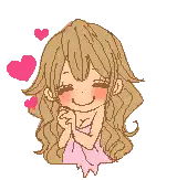 a pixel art drawing of a girl with hearts surrounding her
