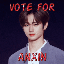 a picture of a young man with the words vote for anxin on it