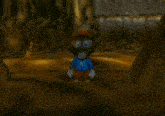a cartoon character is laying on the ground in front of a building