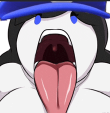 a close up of a cartoon character 's mouth with its tongue sticking out