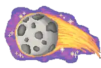 a pixel art illustration of a comet flying through the sky