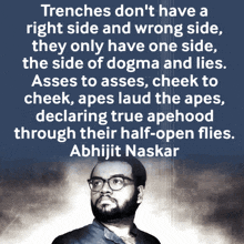 a quote from abhijit naskar is displayed on a blue background
