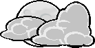 a black and white pixel art drawing of a pile of smoke .