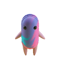 a cartoon character with a purple and pink swirl on it