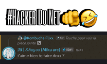 a smiley face with tears coming out of it and the words hacker du net below it