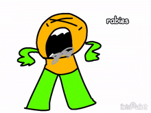 a cartoon character with rabies written on the bottom right