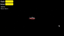 a computer screen shows a submarine in the dark and says flash sonar