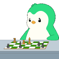 a cartoon of a penguin playing chess