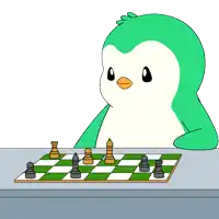 a cartoon of a penguin playing chess