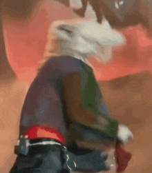 a blurry painting of a person with a rabbit head