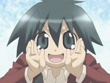 a cartoon character making a funny face with his hands on his face
