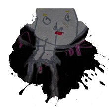 a drawing of a skeleton with a red lip and a yellow eye