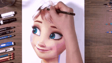 a person is drawing a girl 's face with a pencil that says prismacolor on it