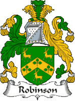 a green and gold coat of arms with the name robinson on it