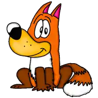 a cartoon fox is sitting down and smiling at the camera