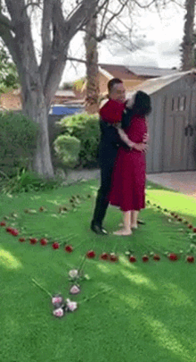 happily kiss hug flowers proposal