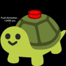 a pixel art of a turtle with a red button on top of it .