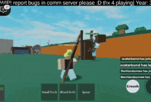 a screenshot of a video game that says report bugs in comm server please d thx 4 playing year 3