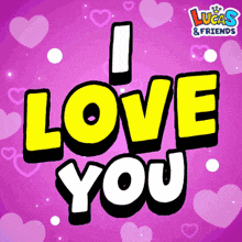 a purple background with hearts and the words " i love you " on it