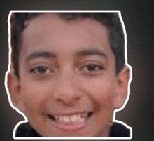 a close up of a boy 's face with a white border around it