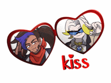 a couple of heart shaped frames with the word kiss on the bottom