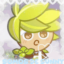a cartoon character with a paper bag on his head and the words somos de sunny below