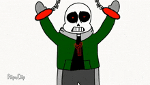 a cartoon of a skeleton wearing a green jacket and a black tie .