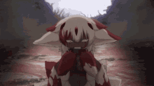 a red and white anime character with a very angry expression