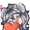 a pixel art illustration of a girl holding a heart in her hands .