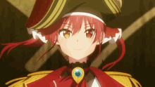 a girl with red hair is wearing a pirate hat and smiling