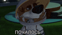 a cartoon dog wearing a helmet with cccp written on it