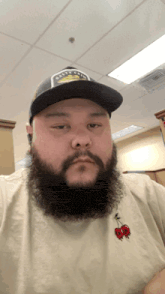a man with a beard wearing a hat that says california on it
