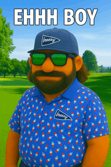 a man with a beard wearing sunglasses and a hat that says breesy
