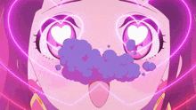 a close up of a girl 's face with a heart in her eyes